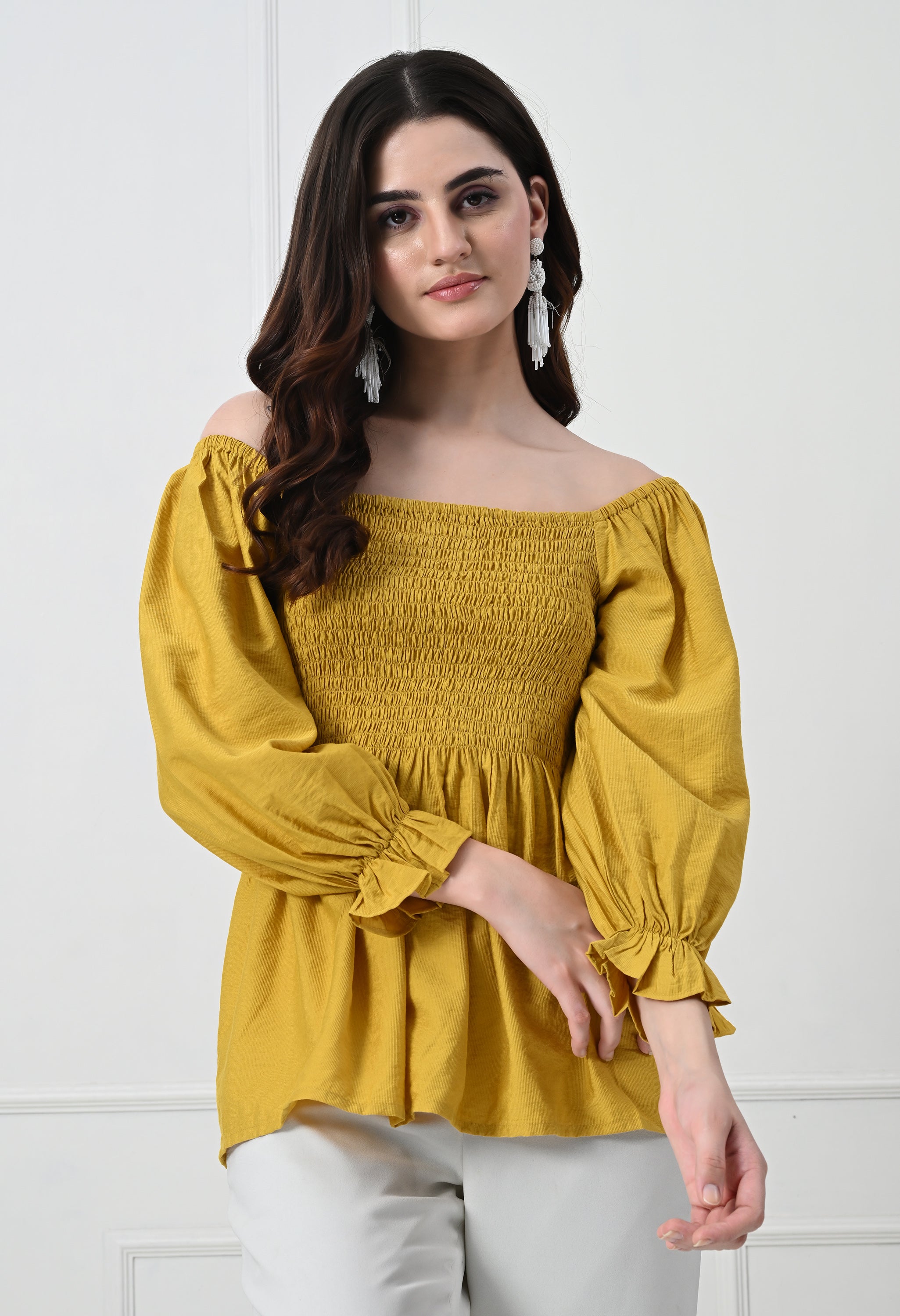 Mustard yellow peplum top new arrivals