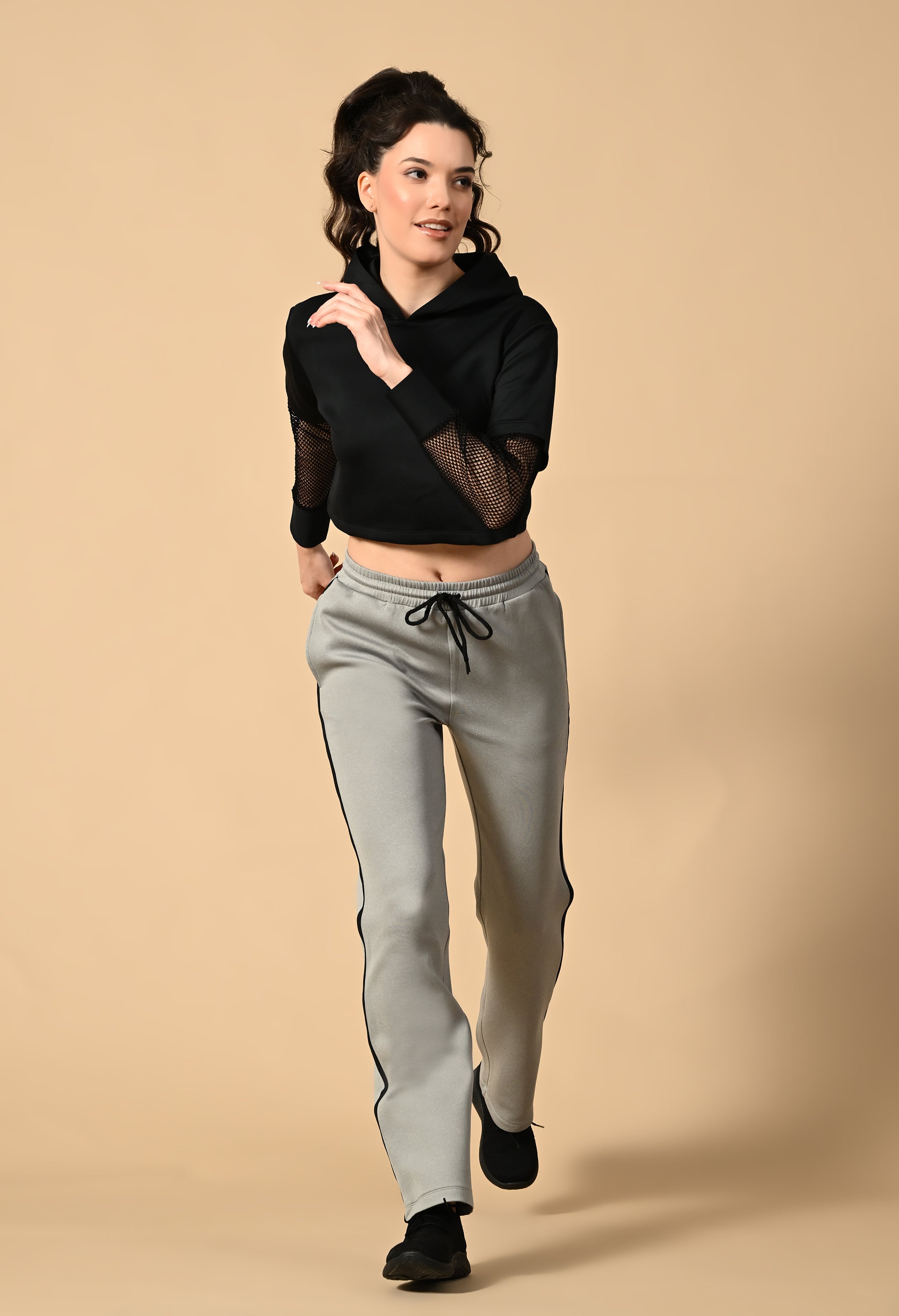 MESH DETAILED HOODIE