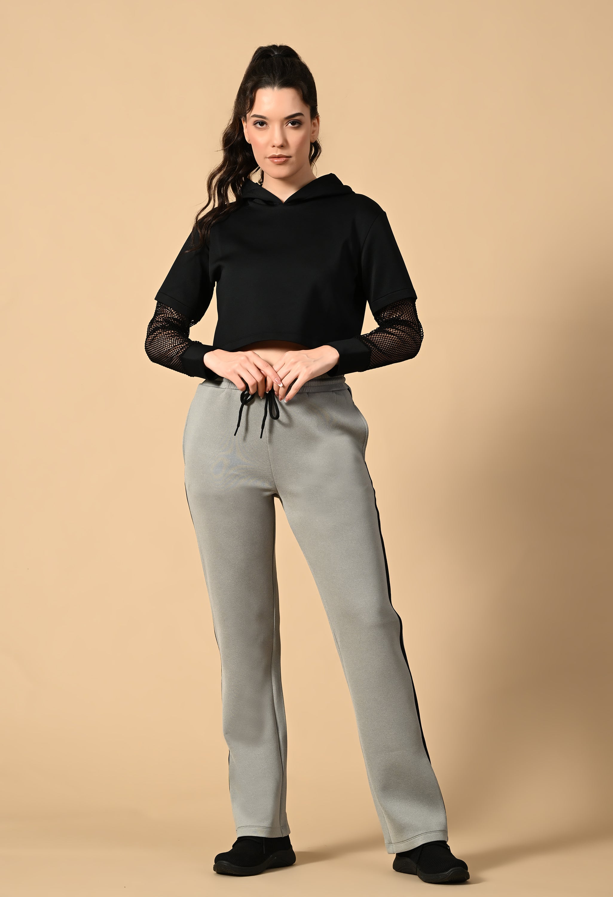 MESH DETAILED HOODIE