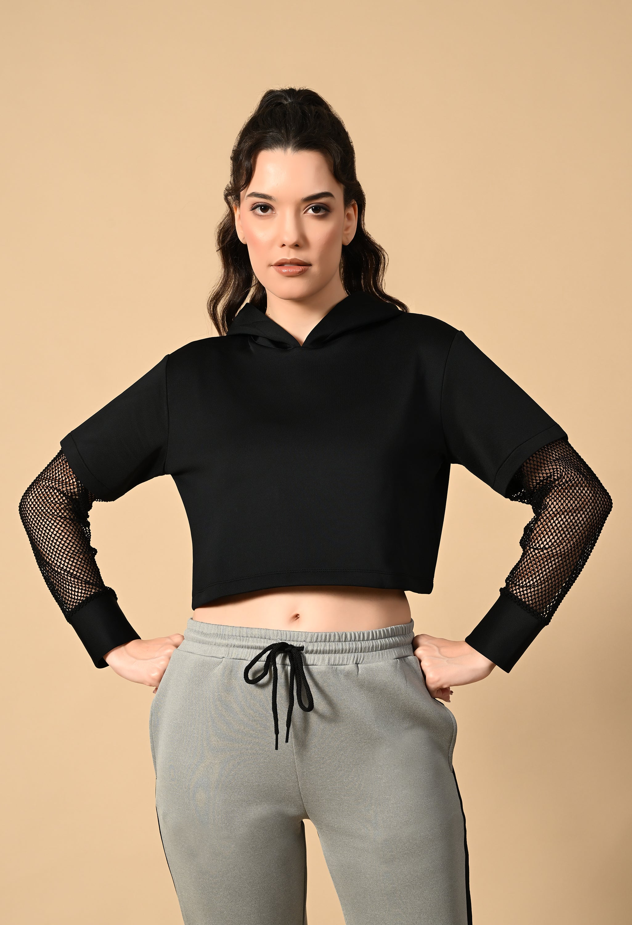 MESH DETAILED HOODIE