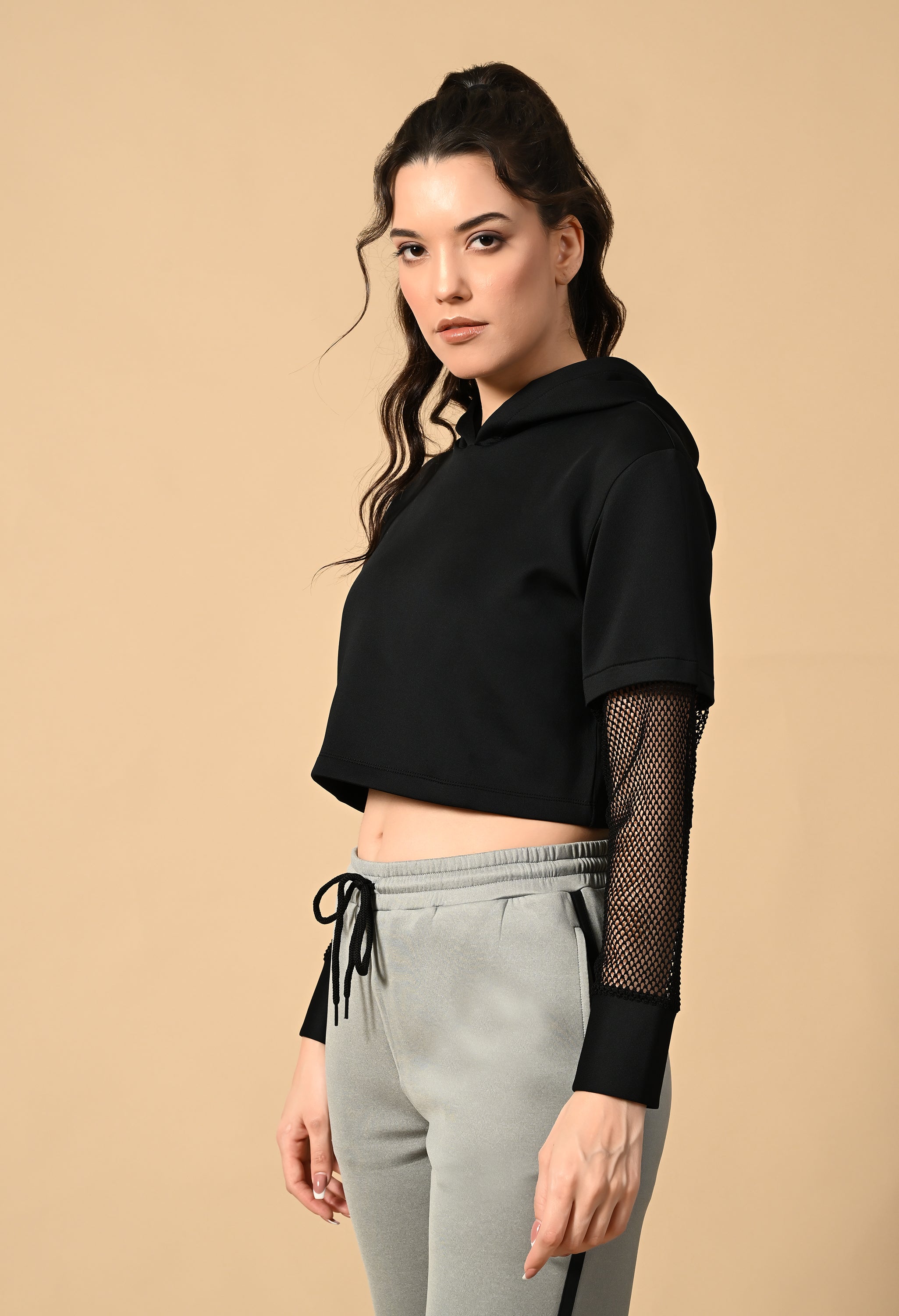 MESH DETAILED HOODIE