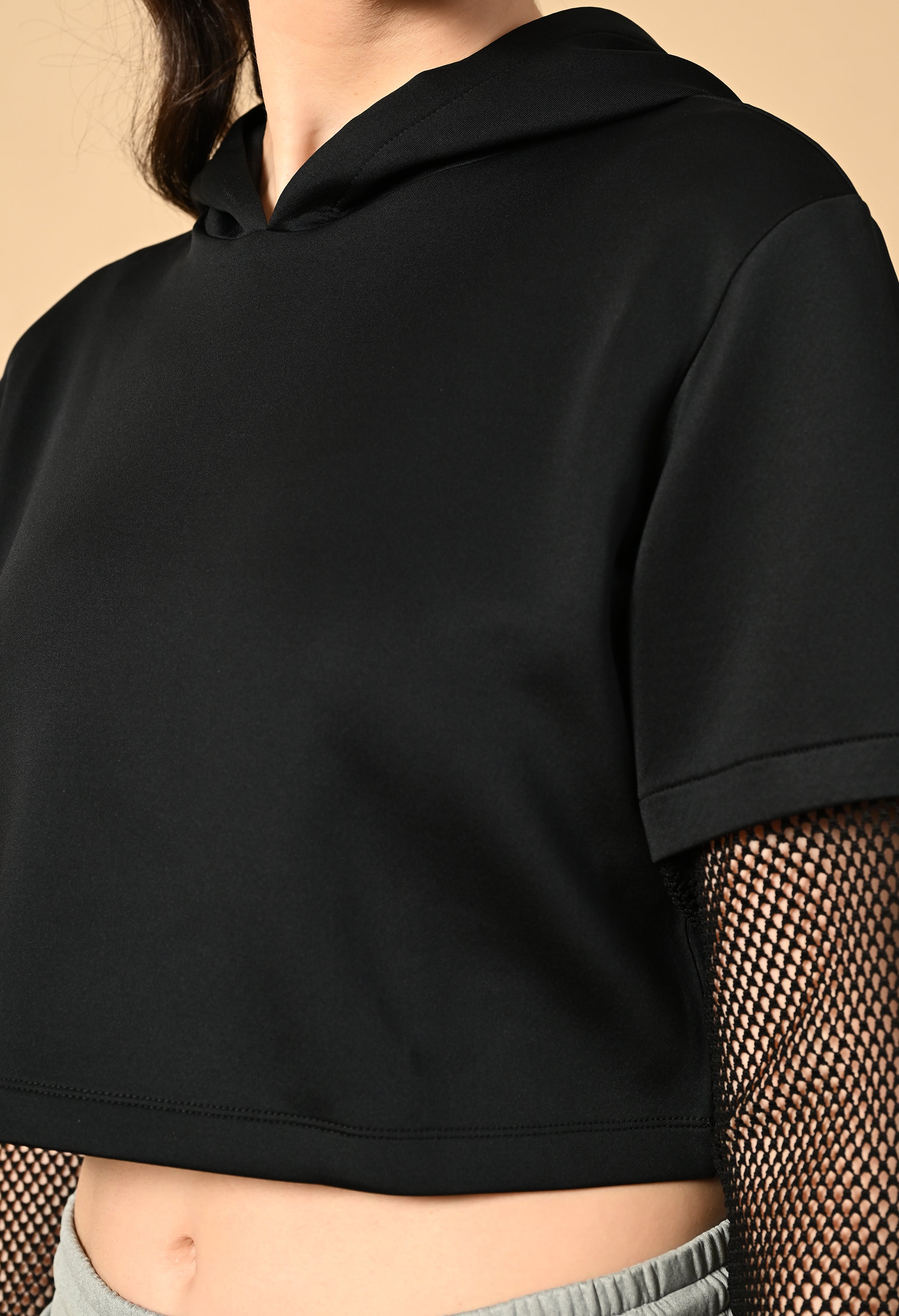 MESH DETAILED HOODIE
