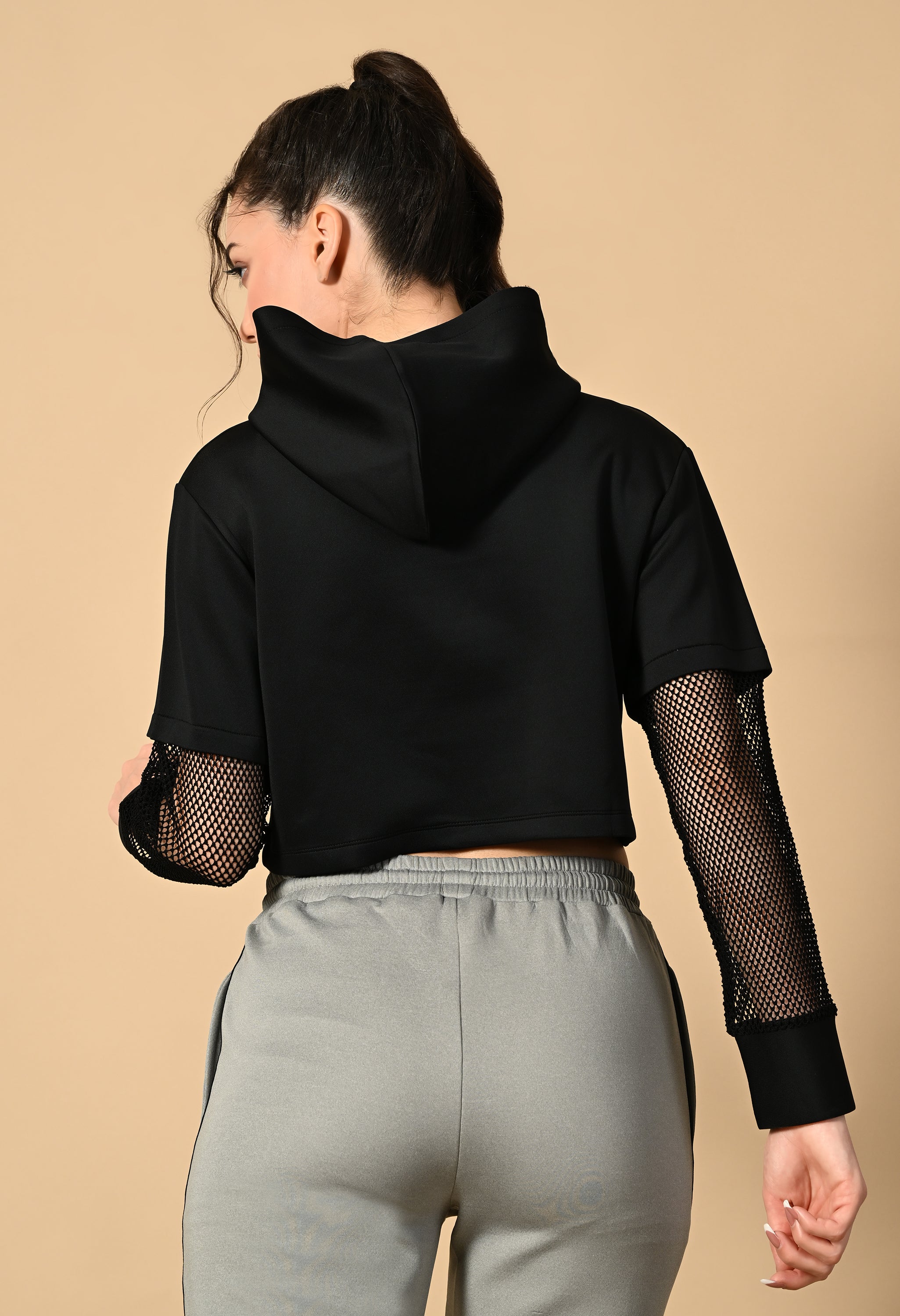 MESH DETAILED HOODIE