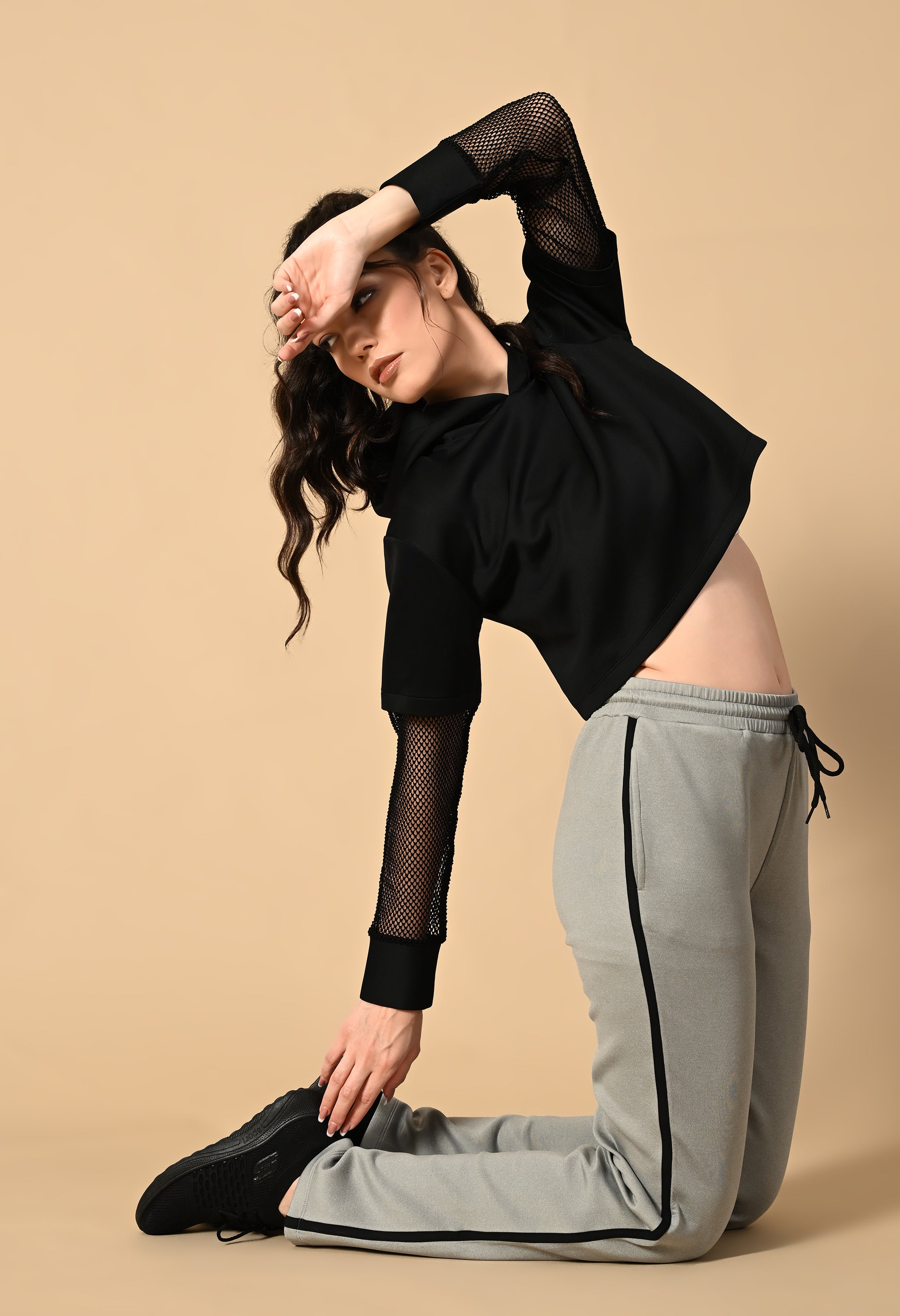 MESH DETAILED HOODIE