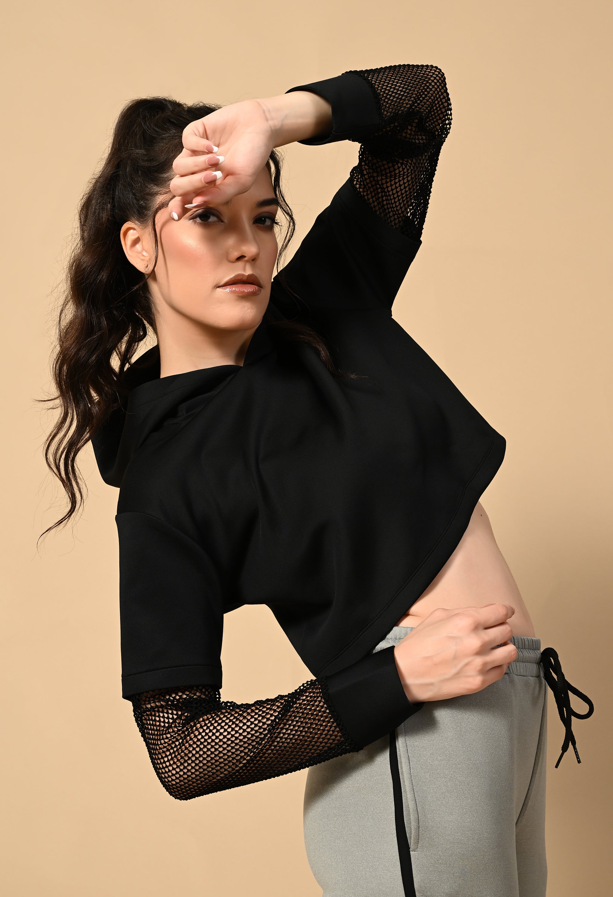 MESH DETAILED HOODIE